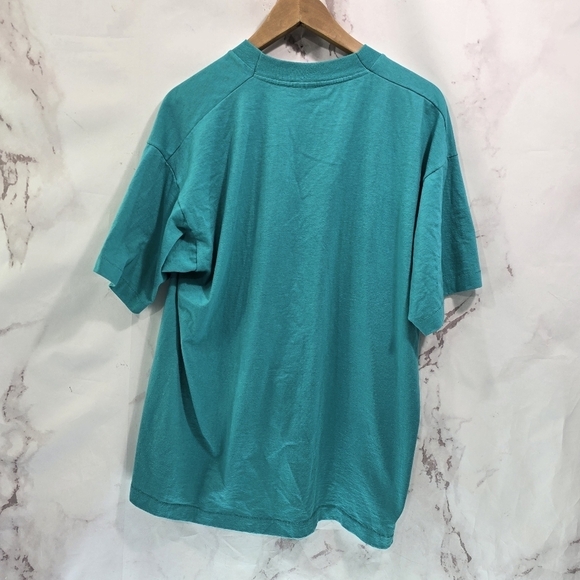 Vintage T Shirt Womens XL Turquoise Southwest Feather Crew Native Single Stitch - Picture 4 of 9